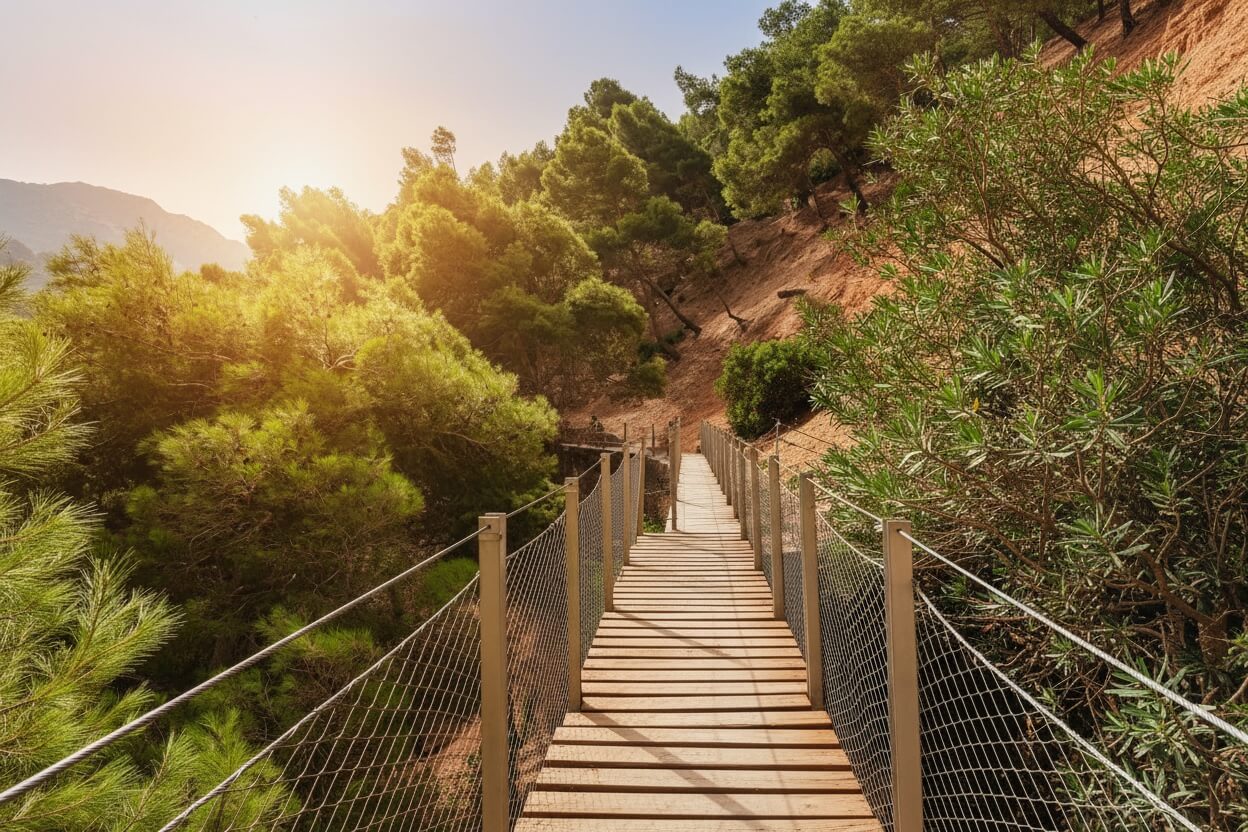 Caminito del Rey walkway through lush gorge