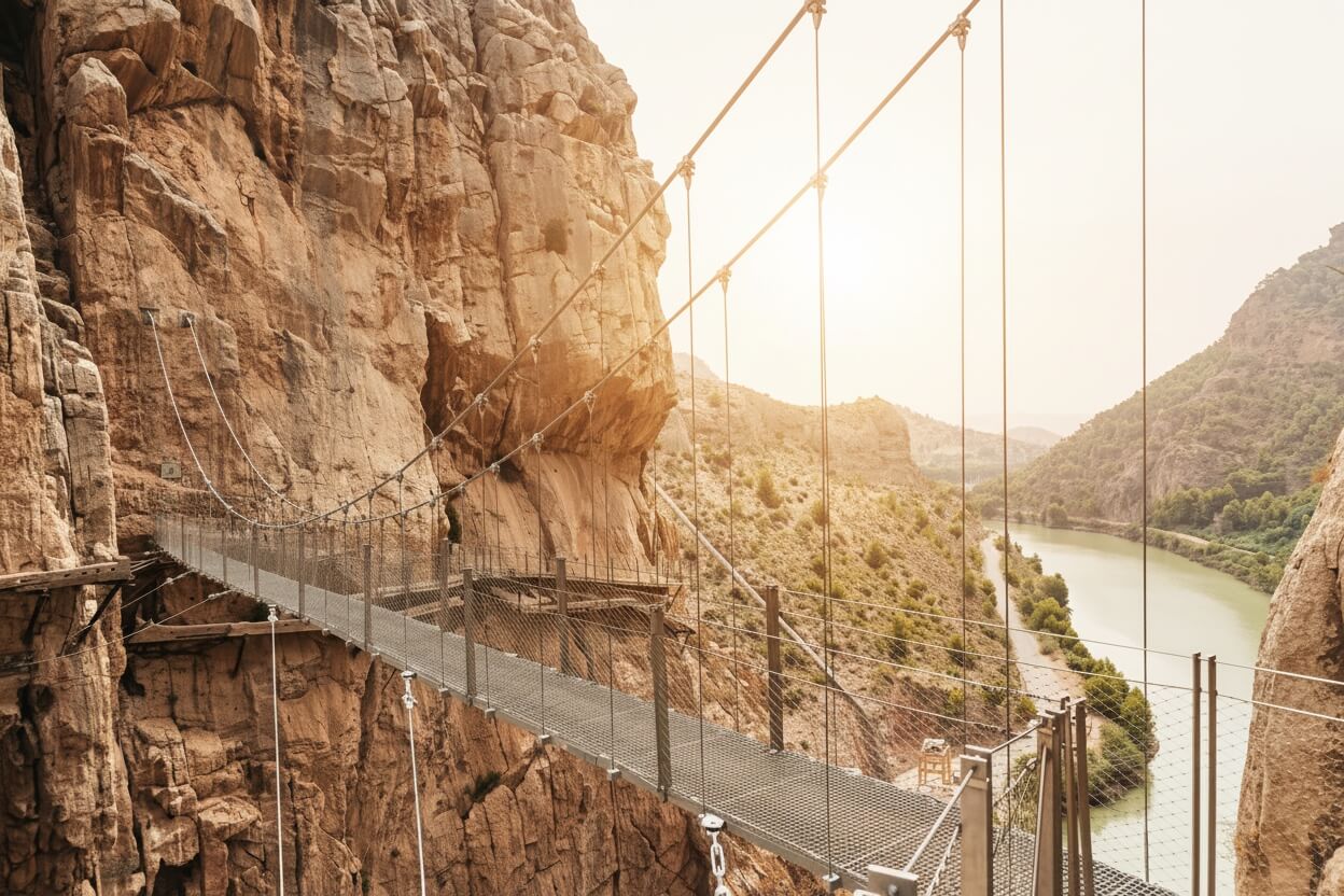 Caminito del Rey hanging bridge over the river