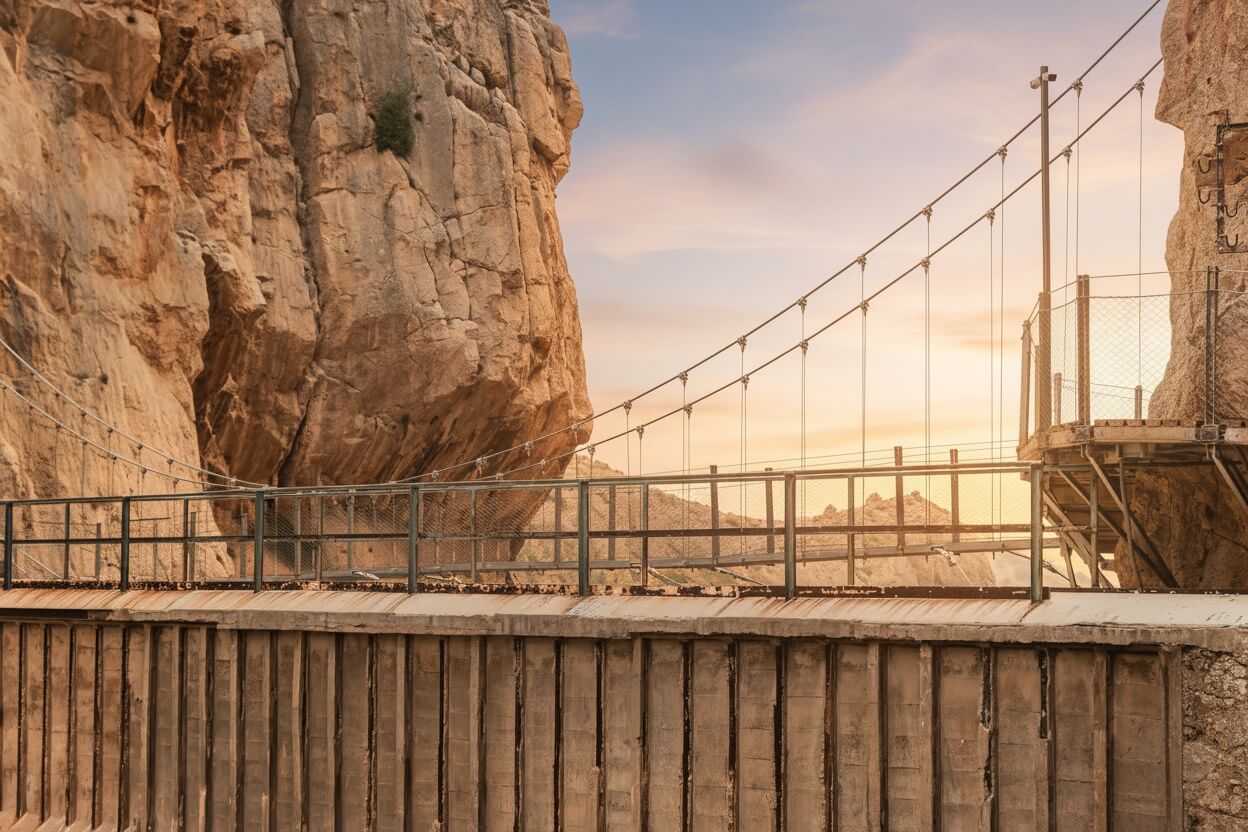 Caminito del Rey pathway at sunset