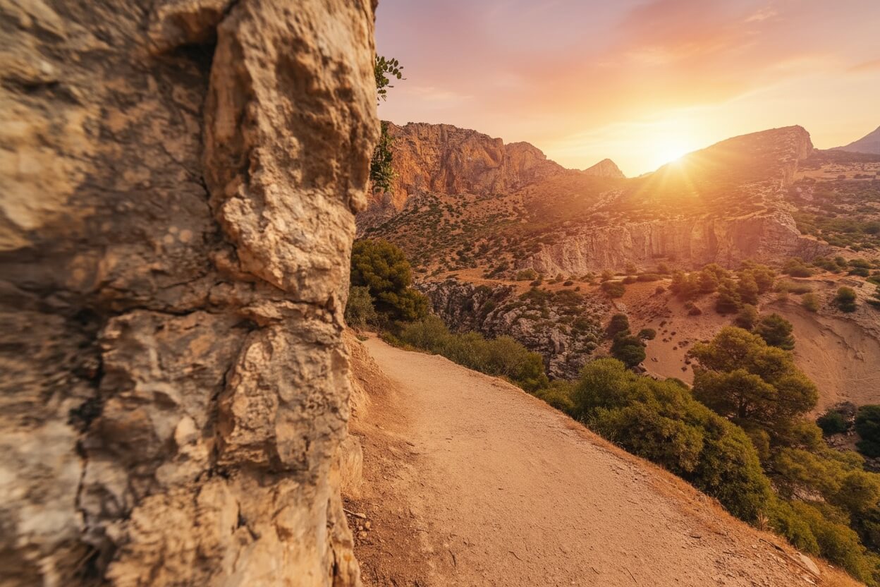 Caminito del Rey landscape at sunset
